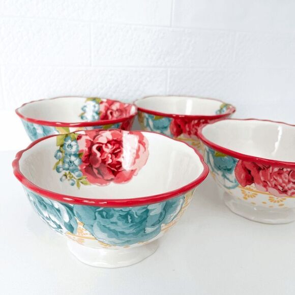 NWOT The Pioneer Woman Floral Blossom Jubilee Serving Bowl White Red Set Of 4 - Picture 2 of 6